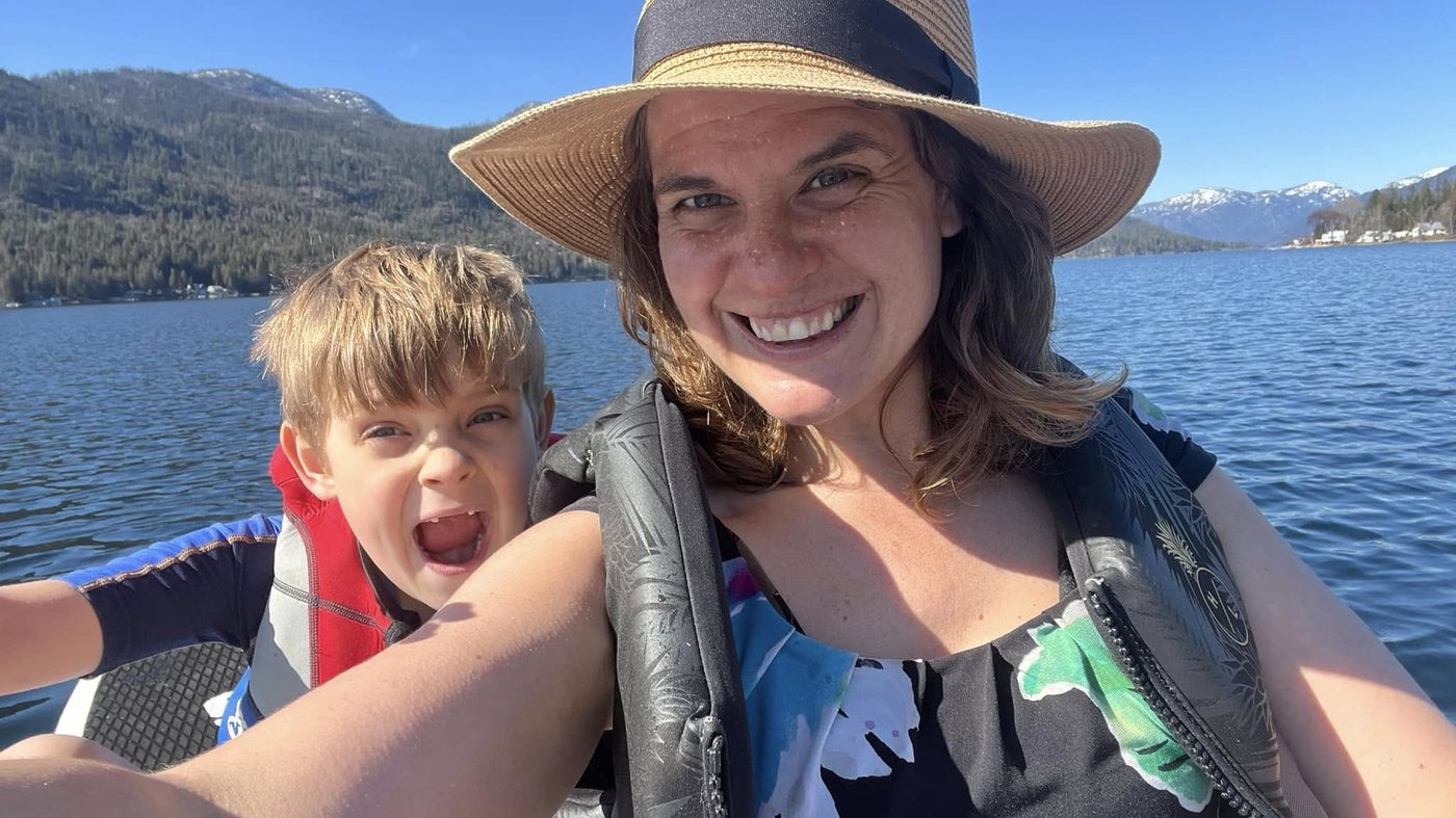 Katherine and her son on Christina Lake